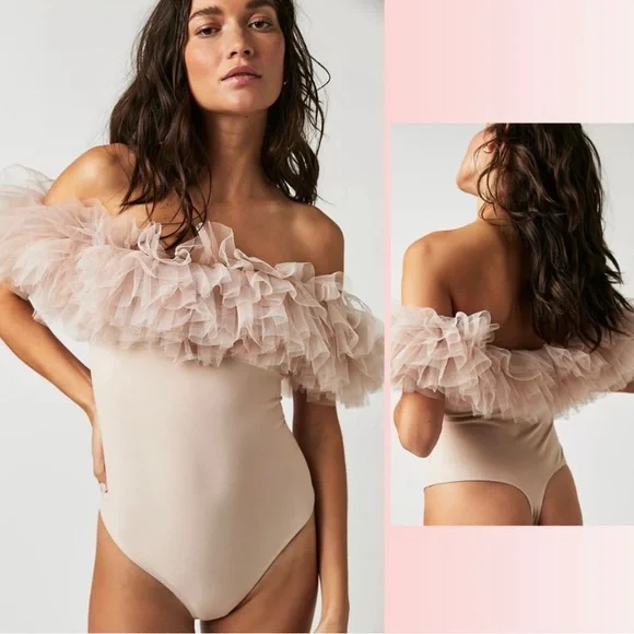 Sale!▪️NWT Free People Big Love Tulle Bodysuit - Dusty Pink - Picture 3 of 11